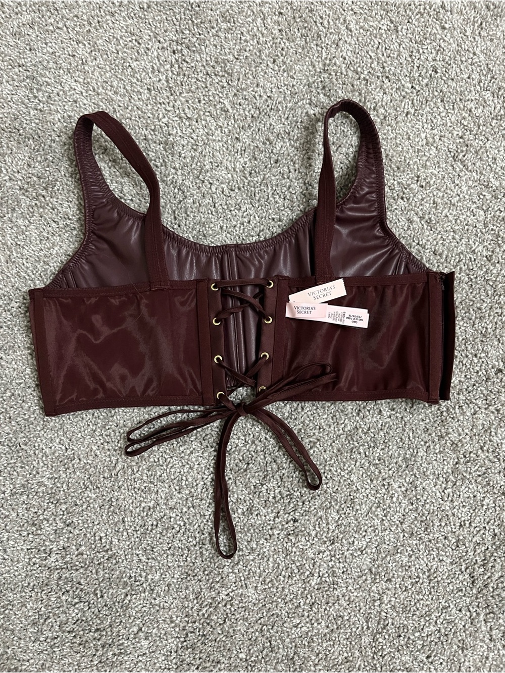Victoria's Secret Lace-Up Leather Bralette in Wine - Picture 8 of 10